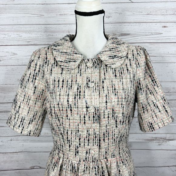 Gal Meets Glam Cream, Coral, and Black Tweed Dress - Picture 3 of 11